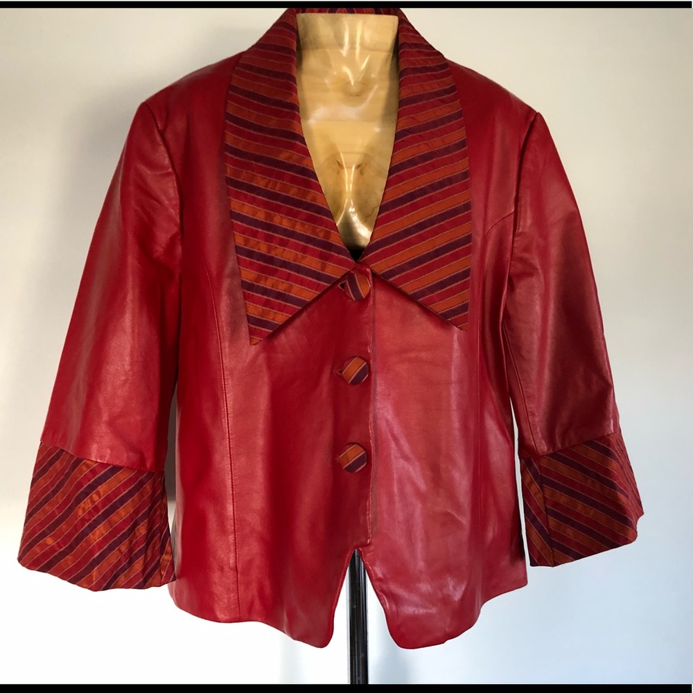 Leather blouse with silk accents